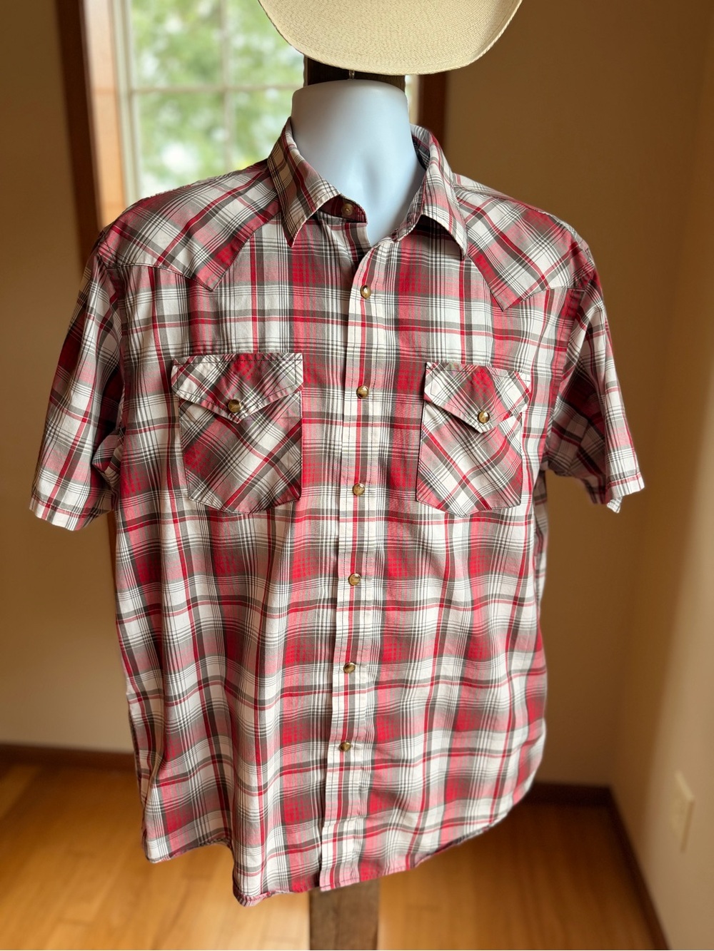 Pendleton Frontier Western Shirt Mens L Red Plaid Pearl Snap Short Sleeve